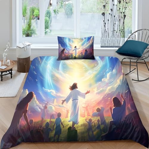 Housse de couette Jésus 3D avec taies d'oreiller lit simple microfibre