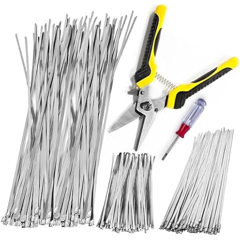 NICAVKIT 150Pcs Heavy Duty Metal Zip Ties With Tie Cutter, Stainless Steel Zip Ties, 3 Size Of 6 Inch 11.8 Inch 19.7 Inch Self-Locking Zip Cable Ties for Fixing Fences, Pipes, Etc. Outdoor Cover