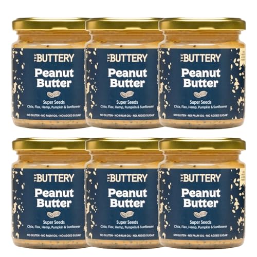 The Buttery – Peanut Butter Super Seeds/Crema de Cacahuete con Semillas, 100% Cacahuete Alto Oleico Saludable, Sin Aceite de Palma ni Azúcares Añadidos ni Gluten - 220g - 6 Pack