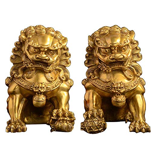 Chiens de Fu en Laiton Statues Feng Shui pour Harmoniser le Salon et l'Entrée