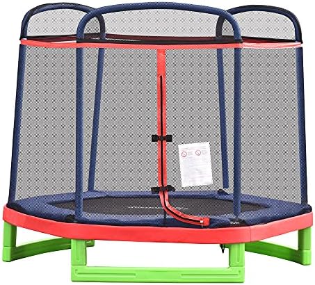 Outsunny 84.75″ Kids Trampoline Indoor Bouncer Jumper w/Security Enclosure Net Spring Gym Play Children for 3-12 Years Old