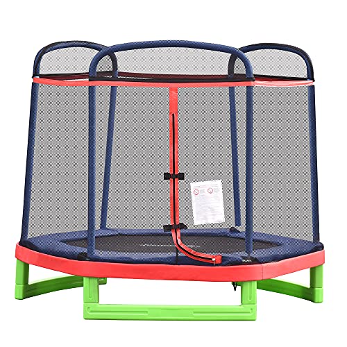 Outsunny 7FT Heavy-Duty Trampoline for Kids Outdoor Toys, Small Backyard 7' Trampoline with Net, Exercise Toy for Kids 3-12, Red