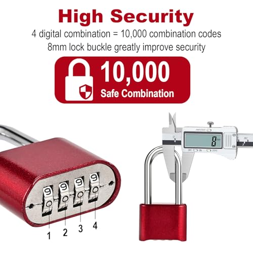 Image of Faburo Combination Lock, 4-Digit Heavy Duty Combo Lock, Combination Padlock Outdoor Waterproof Gate Locks for Outdoor Fence, Locker, Sheds, Gym, Gate Hasps (2pcs-Long-Red)