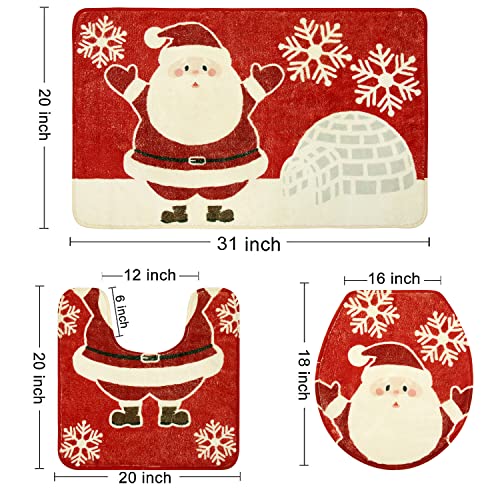 Uphome Weihnachts-Badezimmerteppich-Set, 3-teilig, niedliche Weihnachtsmann, Schneeflocken, Badematte und WC-Deckelbezug, Set, ultraweich, rutschfest, maschinenwaschbar, Urlaubsdekoration, Rot – Bild 3