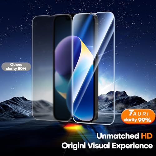 Image of TAURI 3 Pack for iPhone 14 Screen Protector 6.1 inch with Auto-Installation Tool, Tempered Glass, Scratch-Resistant, [Military Grade Protection] Film