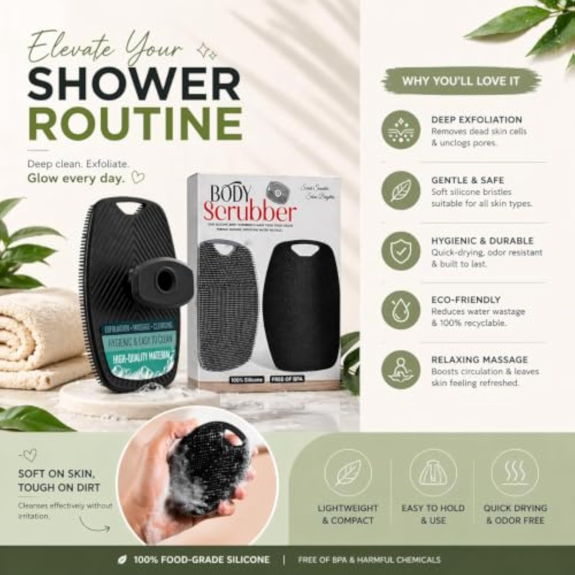 Silicone Body Scrubber with Ergonomic Handle
