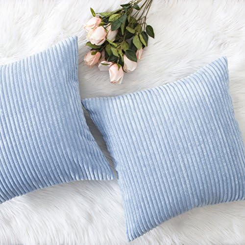 Home Brilliant Blue Throw Pillow Covers Set Supersoft Corduroy Decorative Pillow Covers Velvet Cushion Cover for Bed, 18x18 Inch, Baby Boy Blue