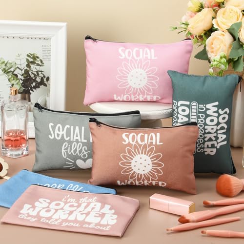 Abbylike 36 Pcs Social Worker Appreciation Gifts Social Worker Month Makeup Bags Portable Cosmetic Canvas Pouch Graduation Gifts for Bsw Msw Dsw Lcsw Women Volunteer Office Supplies(Muted Colors) by Abbylike - Image 5