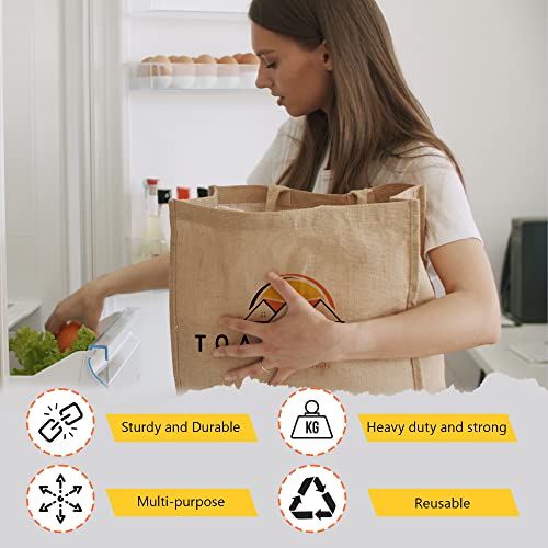 Burlap Bags With Handles - Reusable With Classic Style -Waterproof Inner Lining –Pack Of 6– 12”X10”X4” - Perfect Jute Bags For Grocery Shopping, Wedding, Beach Halloween Favors #TOP3