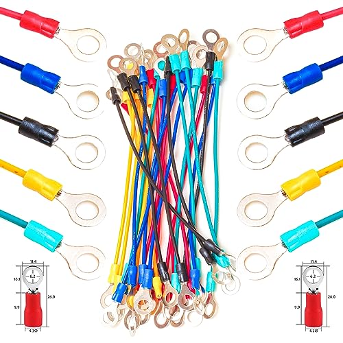 Terminal de anillo de 6 mm con cable multicolor M6 para proyectos de bricolaje casero de 18 AWG
