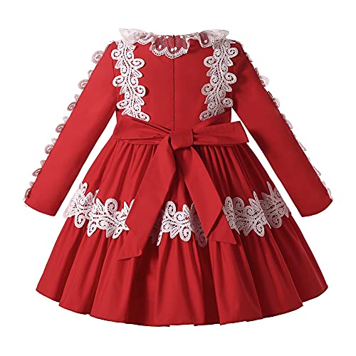 Pettigirl Children Girls Autumn Winter Elegant Red Christmas Long Sleeve Lace Clothing Toddler Cute Party Fancy Dresses2