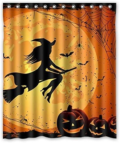 EVINIS Halloween Shower Curtain - Witch Pumpkin Bathroom Shower Curtains with Hooks for Halloween Decoration, 65x72 Inches (Moon Pumkin Witch)