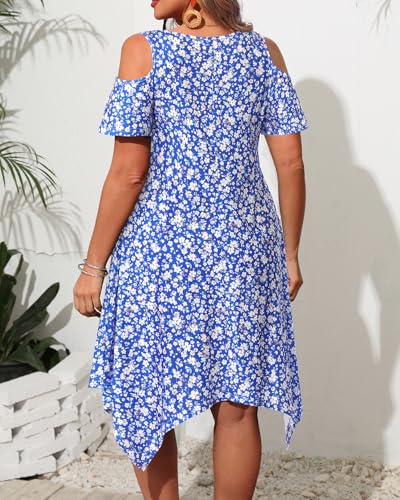 Image of Pinup Fashion Plus Size Summer Sundress Casual Flowy Cold Shoulder Dress