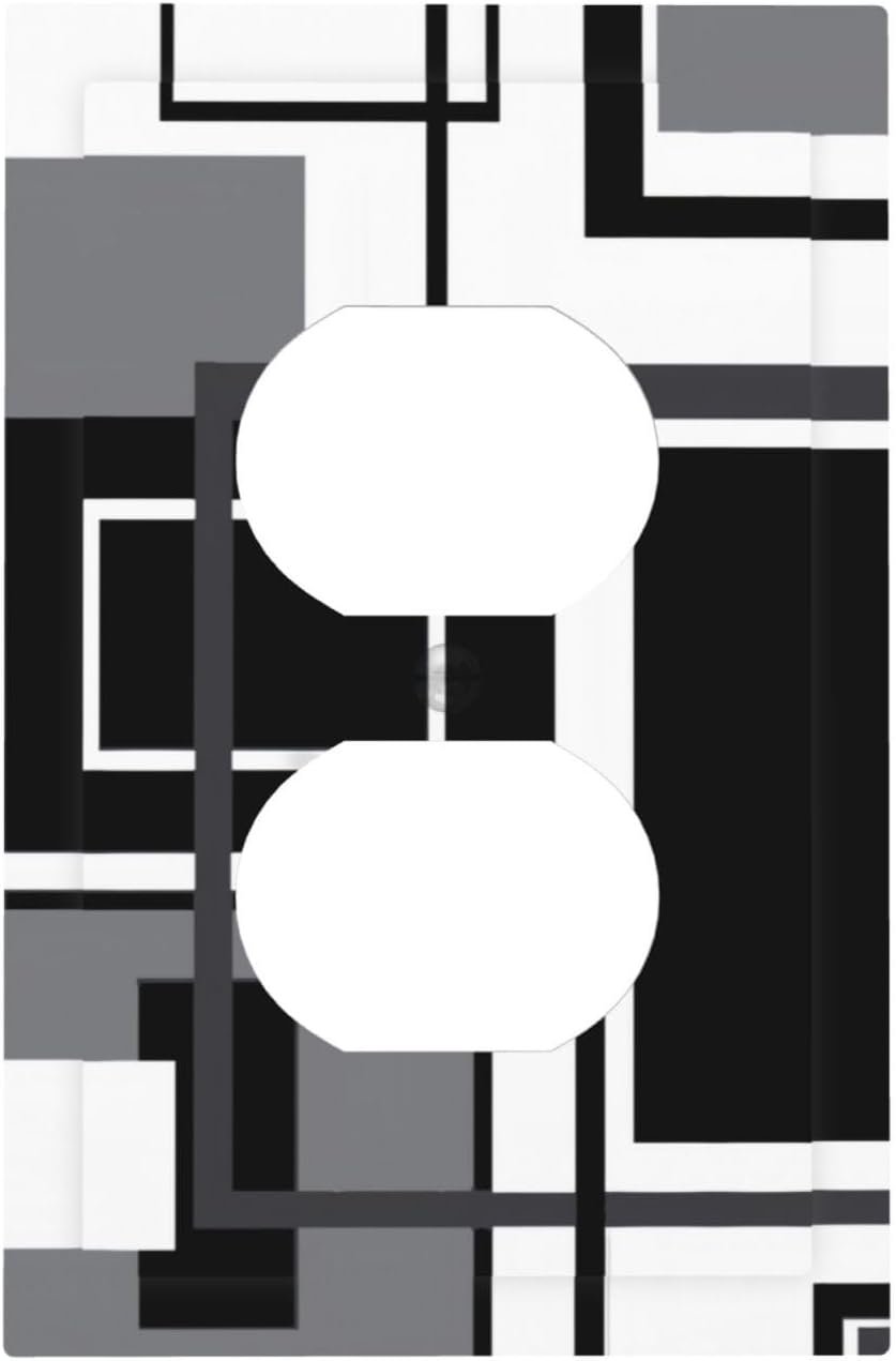 Asondarne Black Grey White Mid Century Decorative Light Switch Cover Duplex Outlet Covers Gray Abstract Geometric Wall Plate Faceplate Lightswitch Electrical For Bedroom Bathroom Kitchen 5 X 3