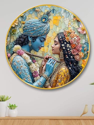 Image of Livin'luxe paintings Radha krishna religious modern art Premium Sparkle lamination Golden Slim Frame 40 cm x 40 cm Large Size, For Home /Office /Hotel painting GRM-161