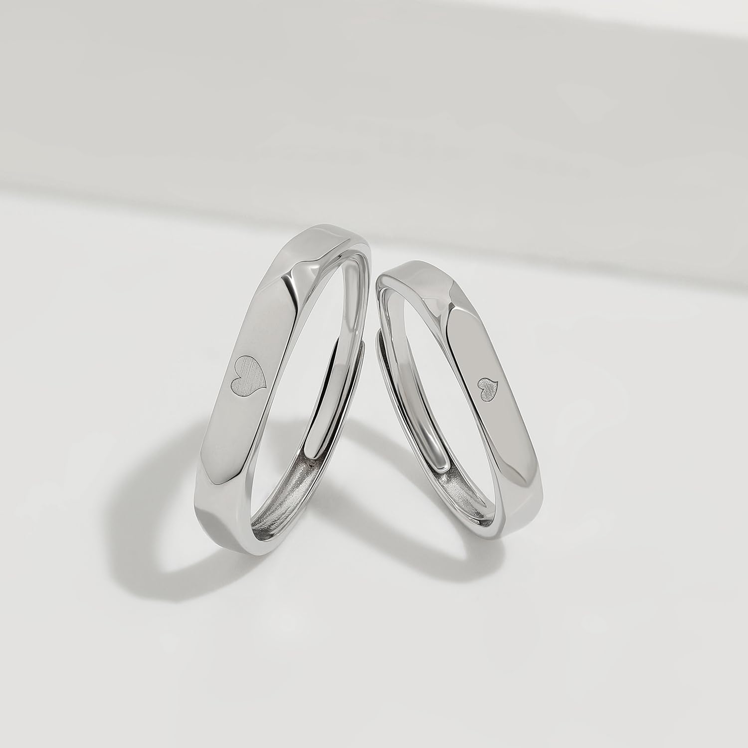 Meissa Anillos de Compromiso Boda Plata de Ley 925 para Pareja Novios Ajustables con Dos Corazones y San Valentín (Juego de Dos Anillos)