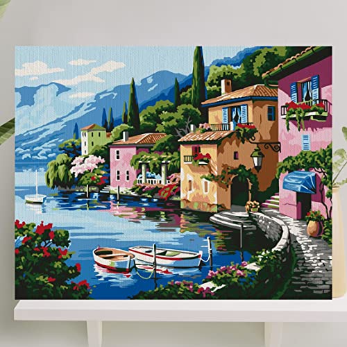 Palmiye Hobi Sanat Sayılarla Boyama Tuval Seti Fırça Boya Dahil (Çıtalı) 40x50 CM - Deniz Evler