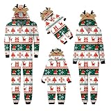 Luckinbaby Christmas Pajamas for Family Matching Long Sleeve Hooded Onsie Sleepwear Cute Graphic Holiday Zipper Jumpsuit (Dad, White Green Stripe, XXL)