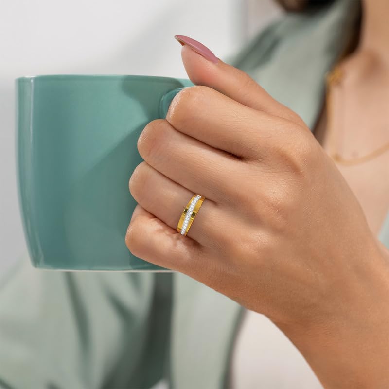 Image of KISNA 14k /18k Real Gold & Diamond Ring | Diwali, Rakhi Rakshabandhan Gift for Sister /Bhabhi /Women | With Certificate of Authenticity & BIS-Hallmarked Gold Jewellery | Kennedy Diamond Ring For Her