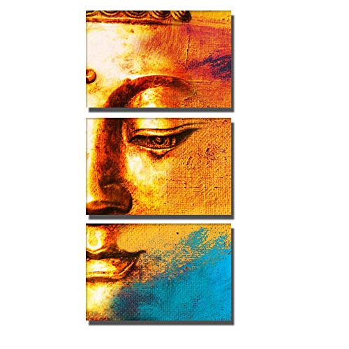 Cadre Bouddha or 3 pièces pour habiller un grand mur vide de salon