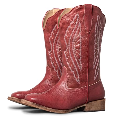 Image of SheSole Extra Wide Calf Boots for Women - Classic Stitch Cowboy Boots with Hidden Stretch Panel & Removable Cushion - Comfortable Wider Shaft Western Boots for Fuller Figures