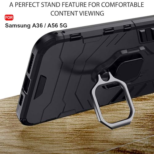 Image of TheGiftKart Tough Armor Bumper Back Case Cover for Samsung Galaxy A36 / A56 5G | Ring Holder & Kickstand in-Built | 360 Degree Protection Back Case Cover for Samsung A36 / A56 5G (PC & TPU, Black)