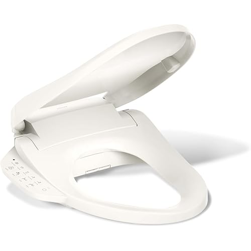 Kohler PureWash E590 Elongated Heated Bidet Toilet Seat, Biscuit with Side Panel, Warm Water, Dryer, Quiet-Close Lid, Self-Cleaning Wand, Adjustable Water Pressure and Nightlight, Easy Installation