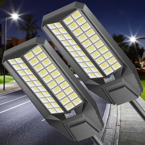 XCQMHF Luces solares de calle para exteriores, 8000 W del atardecer al amanecer, 240000 lm 7000 K, sensor de movimiento impermeable IP67, luces de calle al aire libre (8000 W-2 unidades)
