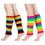 Junely Leg Warmers 80s Leg Warmer Knit Legwarmers Neon for Ballet Dance Figure Skating Ice Skating Boot Rainbow