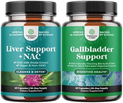 Bundle of Liver Support NAC Supplement with Milk Thistle for Liver Cleanse Detox & Repair and Ox Bile Salts for Gallbladder Support - Purified Bile Salts Pancreatin Digestive Enzymes Ox & Betaine HCL