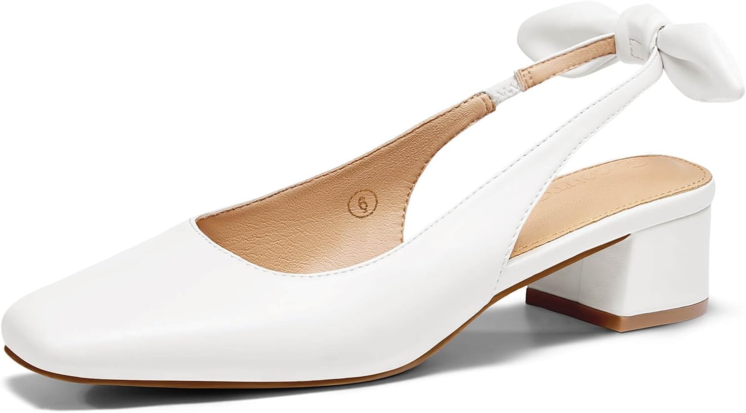 Coutgo Womens Chunky Low Heels Bow Slingback Pumps Closed Square Toe Wedding Party Dress Shoes