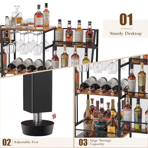 رف مشروبات قائم بذاته من ليودوكس، حامل بار شبه منحرف من 6 طبقات، خزانة مشروبات مع اسوار، خزانة مشروبات مع حامل زجاج، طاولة بار منزلية صغيرة لخزائن المشروبات، رف تخزين لغرفة المكتب