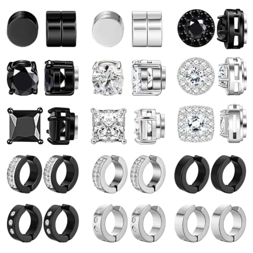 Image of NEWITIN 15 Pairs Magnetic Stud Earrings for Men Stainless Steel Magnetic Earrings Men Clip on Earrings Non Piercing Cross Earrings Unisex CZ Hoop Dangle Magnetic Earrings for Men Women