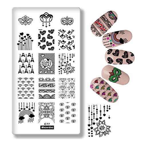 Mask Diamond Nail Art Stamping Plates Love Heart Star Manicure Stamping Template Rainbow Cloud Image Plates Nail Stamp Plate Print Stencil Nail Art Beauty