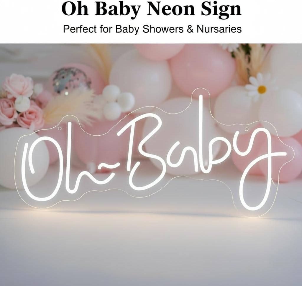 Oh Baby Neon Sign, 19.6x8.6In USB Powered Cool White LED Neon Light image 5