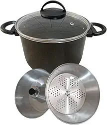 Panela 3 Em 1 Tampa de Vidro Forma Pudim Banho Maria Cozimento Vapor Cuscuz Antiaderente (Preto)