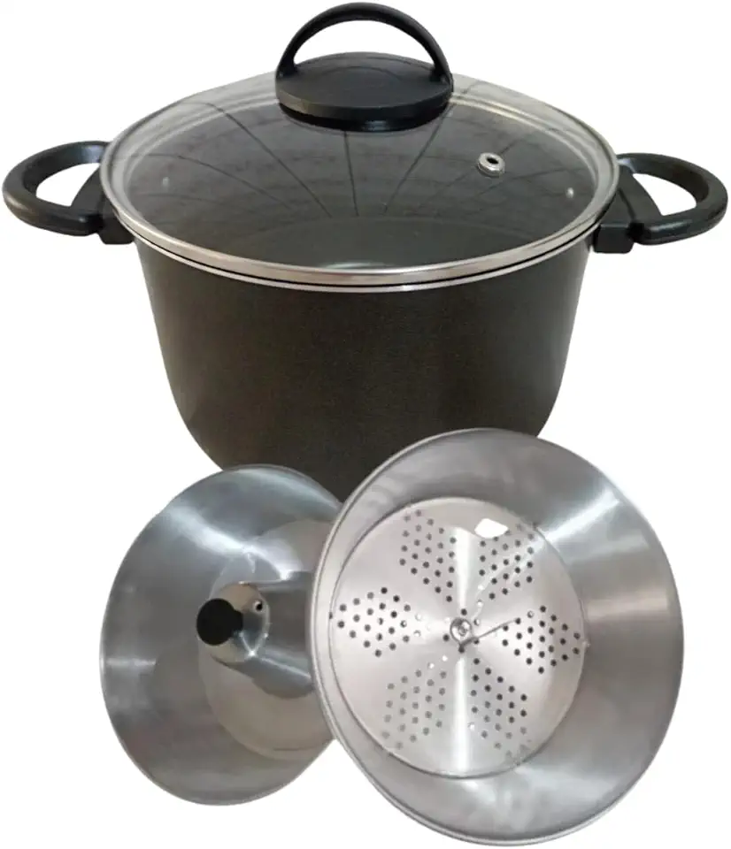 Panela 3 Em 1 Tampa de Vidro Forma Pudim Banho Maria Cozimento Vapor Cuscuz Antiaderente (Preto)