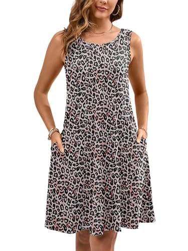 Image of Heymoments Women's Summer Dresses Sleeveless Casual Fashion Loose Swing Button Down Beach Dress with Pockets