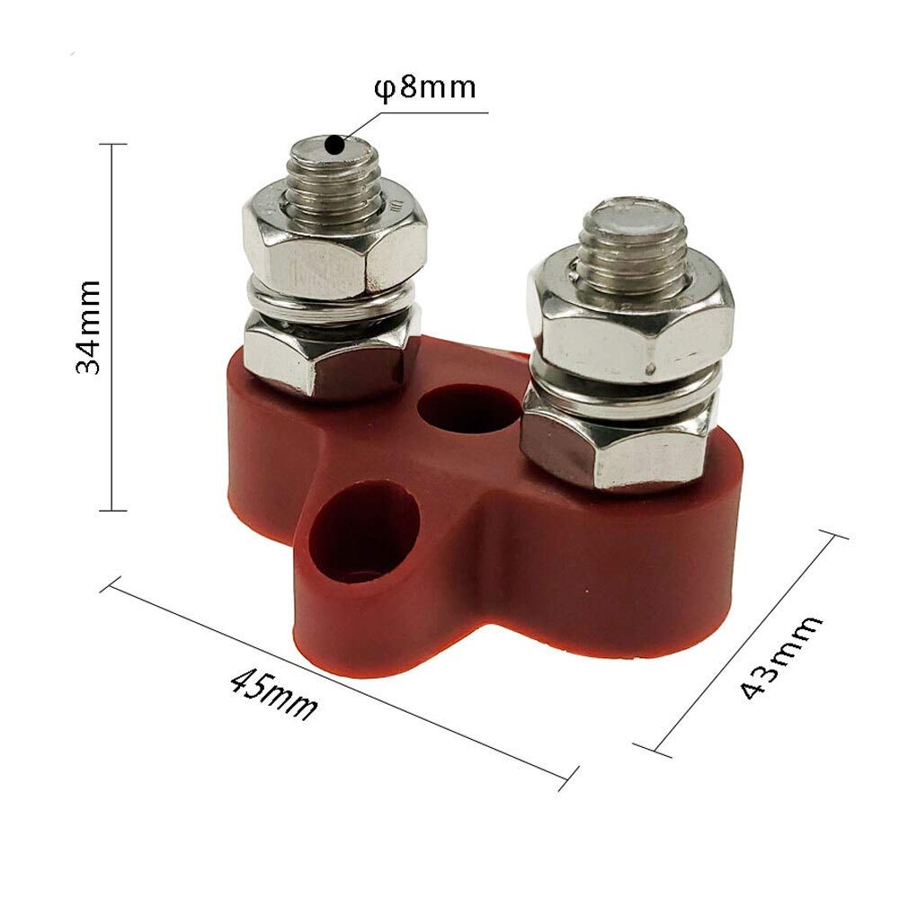 Bornes, 2pack alimentation Borniers DC 48V M8 (5/16") Double robuste Terminal Stud alimentation et la jonction sol Bloc pour un sertissage précis
