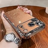 Funda de lujo transparente con purpurina para iPhone 12, 13, 14 Plus, 15, 16, 17 Pro Max, carcasa rígida de cristal con protección para lente de parachoques, color dorado desierto, para iPhone 14 Pro