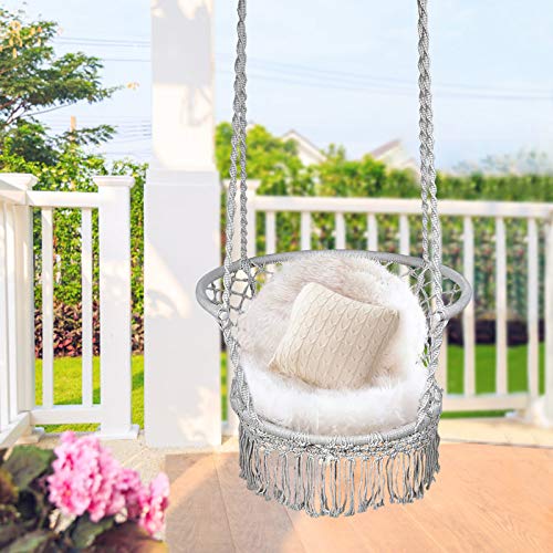 Giantex Hanging Hammock Chair, Macrame Hanging Chair 350 Pounds Capacity, Cotton Rope Handwoven Tassels Porch Swing Chair For Bedroom, Living Room, Yard, Garden, Balcony, Indoor/Outdoor (Gray) #TOP6