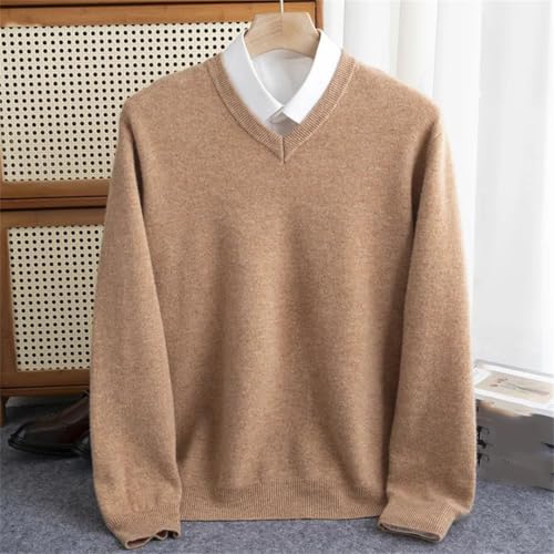 Mens V Neck Wool Pullover Long Sleeve Loose Fit Sweater Casual Knitted Business Cotton Blend Jumper4