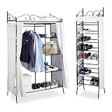 Relaxdays 2 TLG. Garderoben Set Country, Kleiderschrank mit Stoffvorhang, Schuhregal, Stoffschrank, Schuhschrank, schwarz-weiß