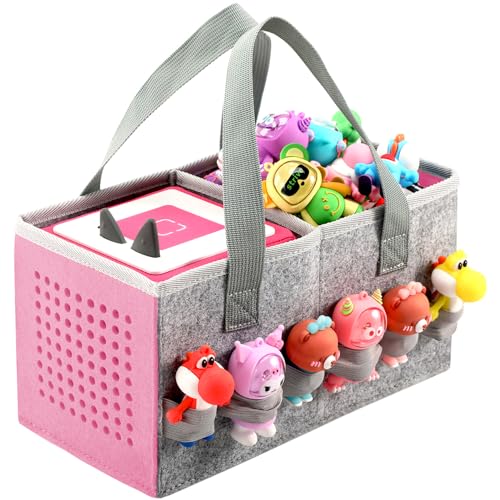Image of Carrying Case for Toniebox Starter Set and Tonies Figurines, Travel Felt Cloth Musical Toy Folding Bag for Toniebox 2 & Accessories (Pink)