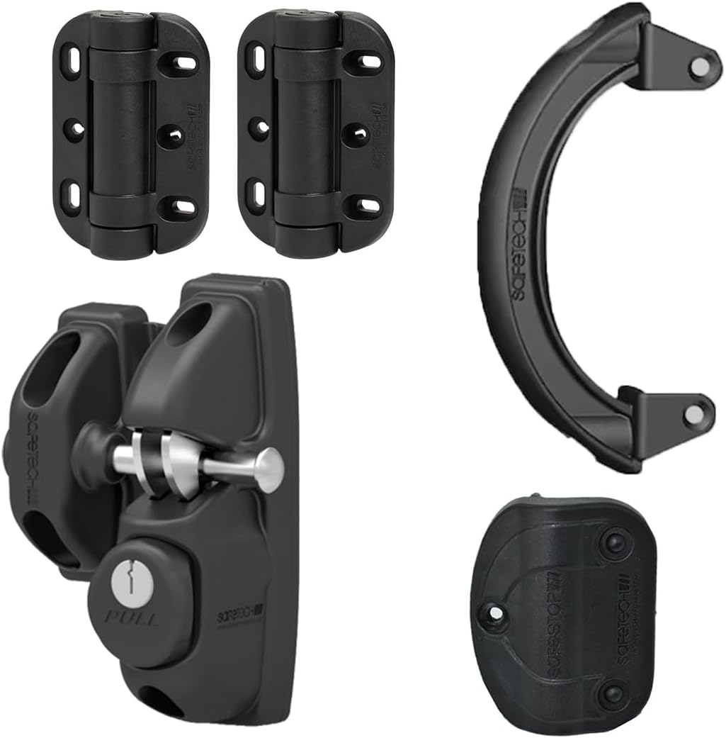 Safetech Hardware ViperX1 Gravity Gate Latch, MegaKlik Gate Hinges, Gate Handle & Gate Stop Bundle