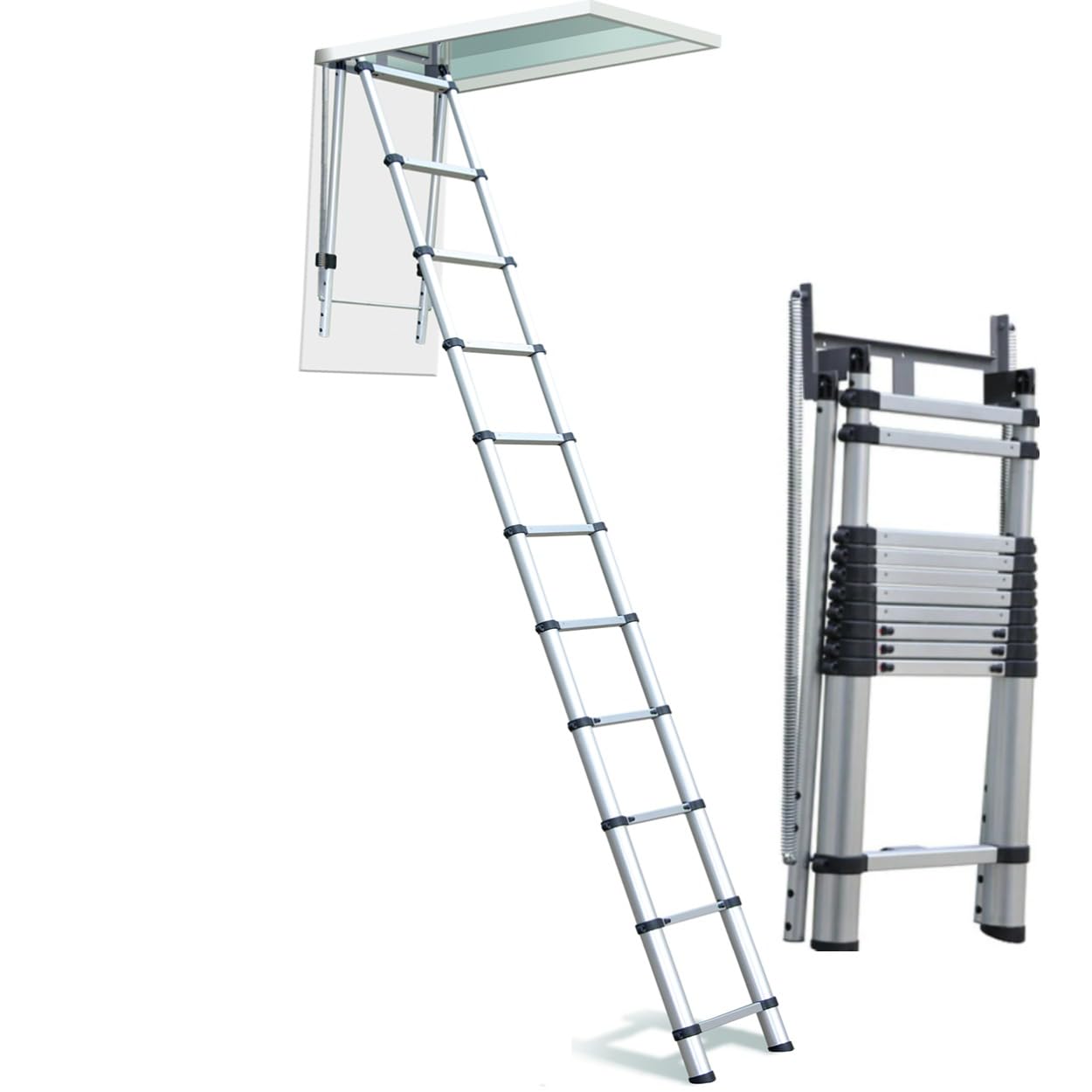 Telesteps 1000L Telescoping Attic & Loft Ladder – for 8–10 ft Ceilings | Type 1A 300 lb Rated | Compact Aluminum Ladder with One-Touch Operation, Spring Assist & OSHA Compliance