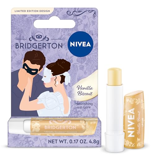 NIVEA Vanilla Biscuit Lip Balm Nourishing Lip Care Bridgerton Limited Edition Moisturizing Lip Balm with Shea Butter 3-in-1 Moisture Repair and Nourish 0.17 Oz Stick