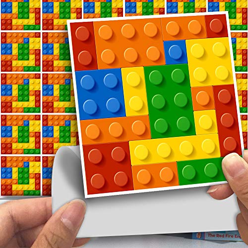 Hiser 25 Piezas Adhesivos Decorativos para Azulejos Pegatinas para Baldosas del Baño/Cocina Estilo Simple Resistente al Agua Pegatina de Pared (Bloques de construcción para niños,10 * 10cm)