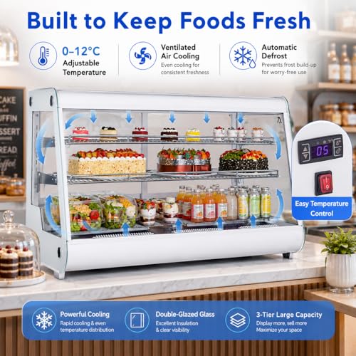 Image of 8.1 Cu.Ft Commercial Glass Door Refrigerator | Countertop Display Fridge with LED Lighting for Bakeries, Cafes, Convenience Stores | Energy Efficient, Adjustable Shelves, Auto-Closing Door