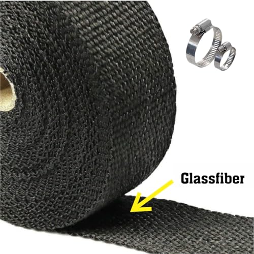Image of OBEROI'S TRADERS Combo of Universal Silencer Wrap | Bend Pipe Wrap | Bike Exhaust Heat Shield Protector with Clamp Compatible for Royal Enfield Classic, Electra Twinspark, Standard (6 Mtr, Black)
